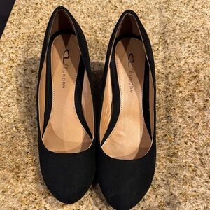 Chinese Laundry Black suede low wedge heels